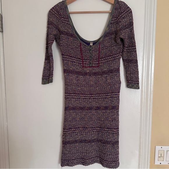Free People Sunrise Knit Sweater Stretchy Dress Purple Raven women L - Picture 11 of 14